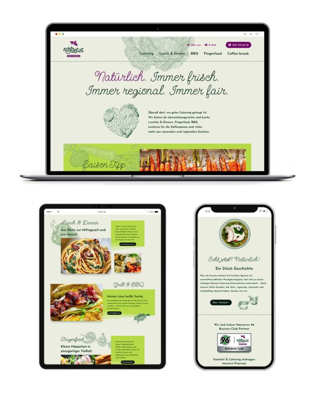 Screenshots der Website EchtJetzt Catering