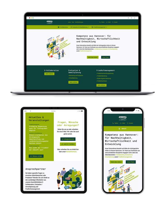 Screenshots der Website entera