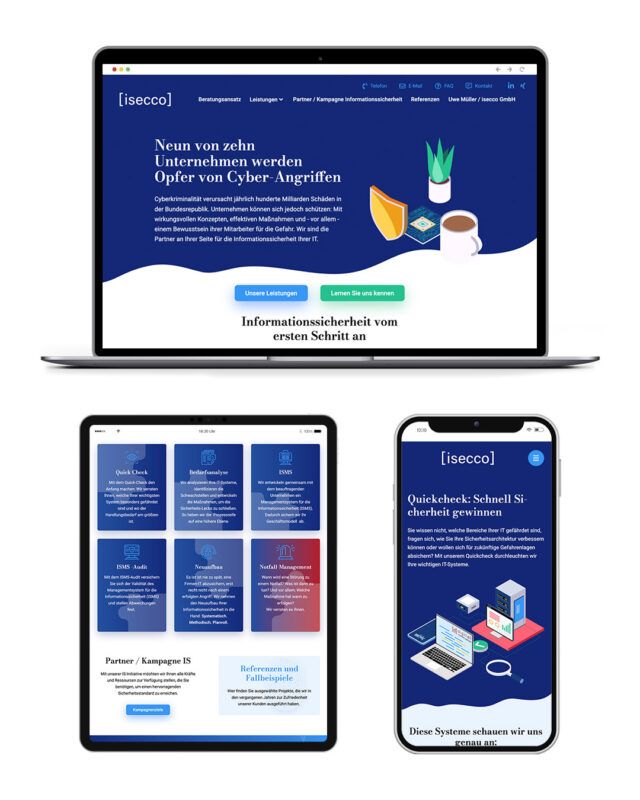Screenshots der Website Isecco