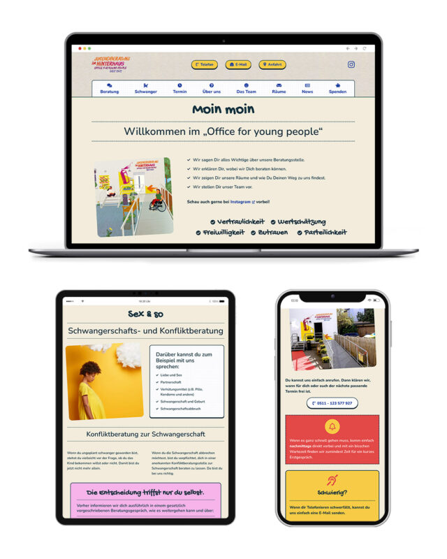 Screenshots der Website Jugendberatung Hinterhaus