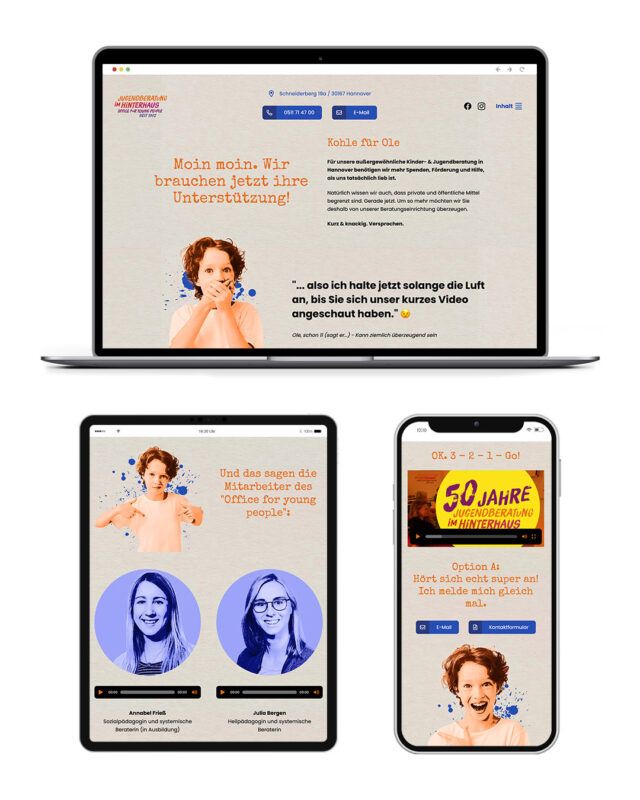 Screenshots der Website Kohle für Ole